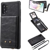 Voor Galaxy Note 10 Plus Verticale Flip Wallet Schokbestendig Achterkant Beschermhoes met Houder & Kaartsleuven & Lanyard & Fotolijsten (Zwart)