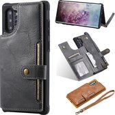 Voor Galaxy Note 10 Plus gesp rits schokbestendige beschermhoes met houder & kaartsleuven & portemonnee & lanyard & foto's frame (grijs)