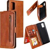 Voor Galaxy A51 negen kaart rits tas horizontale flip lederen tas met houder & kaartsleuven & fotolijst en portemonnee (bruin)