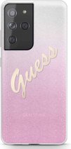 Guess Glitter Vintage Backcase hoesje Samsung S21 Ultra Roze