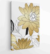 Luxury cover design template. Lotus line arts hand draw gold lotus flower and leaves 3 - Moderne schilderijen – Vertical – 1923490772 - 115*75 Vertical