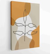 Earth tone background foliage line art drawing with abstract shape and watercolor 4 - Moderne schilderijen – Vertical – 1921715387 - 80*60 Vertical