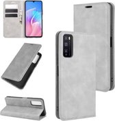 Voor Huawei Enjoy Z 5G Retro-skin Business Magnetische Suction Leather Case met houder & kaartsleuven & portemonnee (grijs)