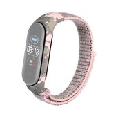 Voor Geschikt voor Xiaomi Mi Band 5/4/3 nylon lus camouflage geïntegreerde vervanging polsband horlogeband (roze)
