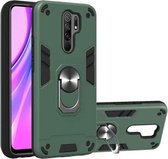 Voor Geschikt voor Xiaomi Redmi 9 Armor Series PC + TPU beschermhoes met ringhouder (donkergroen)