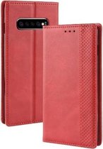 Magnetische gesp Retro textuur horizontale flip lederen tas voor Galaxy S10 +, met houder en kaartsleuven en portemonnee (rood)