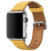 Klassieke knop lederen polsband horlogeband voor Apple Watch Series 3 & 2 & 1 38 mm (geel)