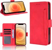 Meerdere kaartsleuven Horizontale lederen flip-hoes met houder en portemonnee voor iPhone 12 mini (rood)
