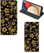 Bookcase Cadeau voor Oma Geschikt voor Samsung Galaxy M02s | A02s Telefoonhoesje Gouden Bloemen