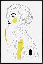 JUNIQE - Poster met kunststof lijst One Line Girl Part 2 -20x30 /Geel