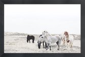 JUNIQE - Poster met houten lijst Wild and Free Horses 1 -13x18 /Ivoor