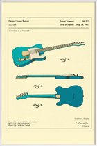 JUNIQE - Poster met kunststof lijst Guitar 3 -30x45 /Blauw & Ivoor
