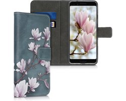 kwmobile telefoonhoesje geschikt voor Google Pixel 3a - Backcover voor smartphone - Hoesje met pasjeshouder in taupe / wit / blauwgrijs - Magnolia design