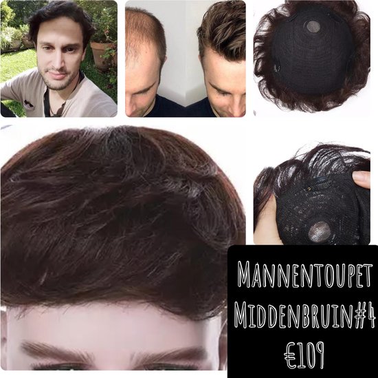 Keer terug Onafhankelijk Kelder Toupet Mannen Haarstuk Hair Topper deel pruik midden bruin 100%echt haar  human hair | bol.com