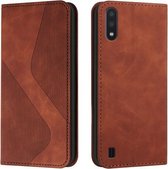 Voor Samsung Galaxy A10 / M10 Skin Feel Magnetisch S-type Effen Kleur Horizontale Flip Lederen Case met Houder & Kaartsleuf & Portemonnee (Bruin)