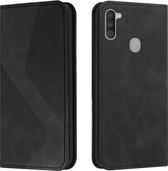 Voor Samsung Galaxy A11 / M11 Skin Feel Magnetisch S-type Effen Kleur Horizontale Flip Lederen Case met Houder & Kaartsleuf & Portemonnee (Zwart)