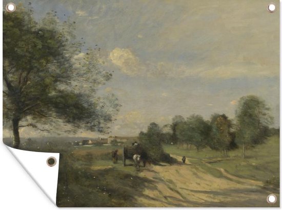 Tuinposter - Tuindoek - Tuinposters buiten - The Wagon (Souvenir of Saintry) - Schilderij van Jean-Baptiste Camille Corot - 120x90 cm - Tuin
