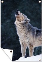 Muurdecoratie Wolf - Sneeuw - Dier - 120x180 cm - Tuinposter - Tuindoek - Buitenposter