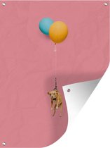 Décoration murale extérieure Chien comique sur deux ballons - 120x160 cm - Toile de jardin - Poster extérieur