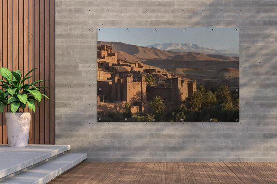 Affiche de jardin Village sur les montagnes de l'Atlas toile en vrac 180x120 cm - Toile de jardin / Toile d'extérieur / Peintures d'extérieur (décoration de jardin) XXL / Groot format!