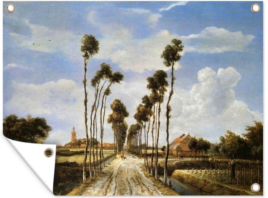 Tuinschilderij Het laantje van Middelharnis - schilderij van Meindert Hobbema - 80x60 cm - Tuinposter - Tuindoek - Buitenposter