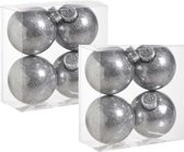 16x stuks kunststof kerstballen met glitter afwerking zilver 8 cm - glitter finish - Kerstversiering/boomversiering