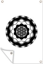 Muurdecoratie Illustratie van een zwart-witte mandala met golven - 120x180 cm - Tuinposter - Tuindoek - Buitenposter