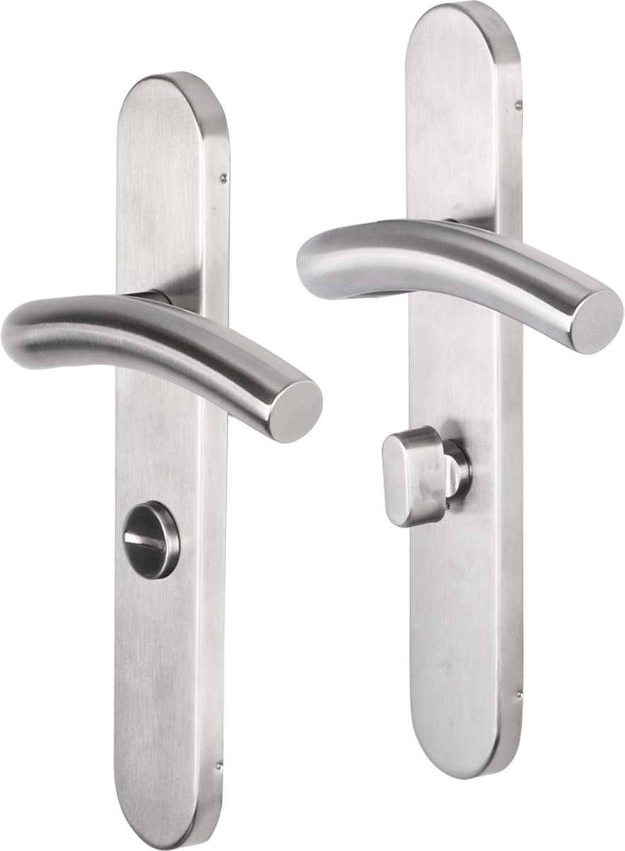 Deurkruk - Impresso Conway - Voor binnen - Ovaal deurschild met toiletsluiting - RVS - 2 stuks