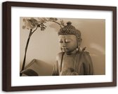 Foto in frame , Boeddha met orchidee , 120x80cm , Beige , Premium print