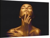 Gouden vrouw op zwarte achtergrond - Foto op Canvas - 45 x 30 cm