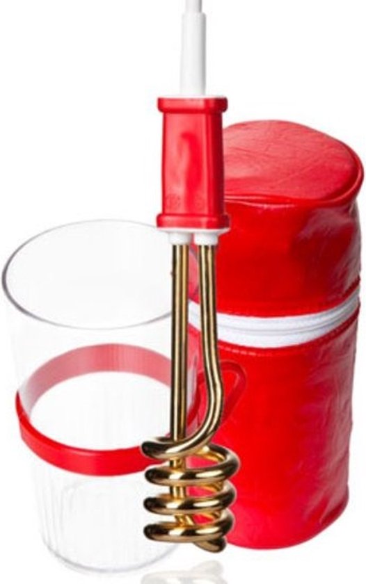 WIGO Reisdompelaar RTG 305 – Elektrische Reiswaterkoker / Camping Dompelaar / Snelkoker voor Kamperen – Kleine glazen / 300W + Incl. Etui en Luran beker