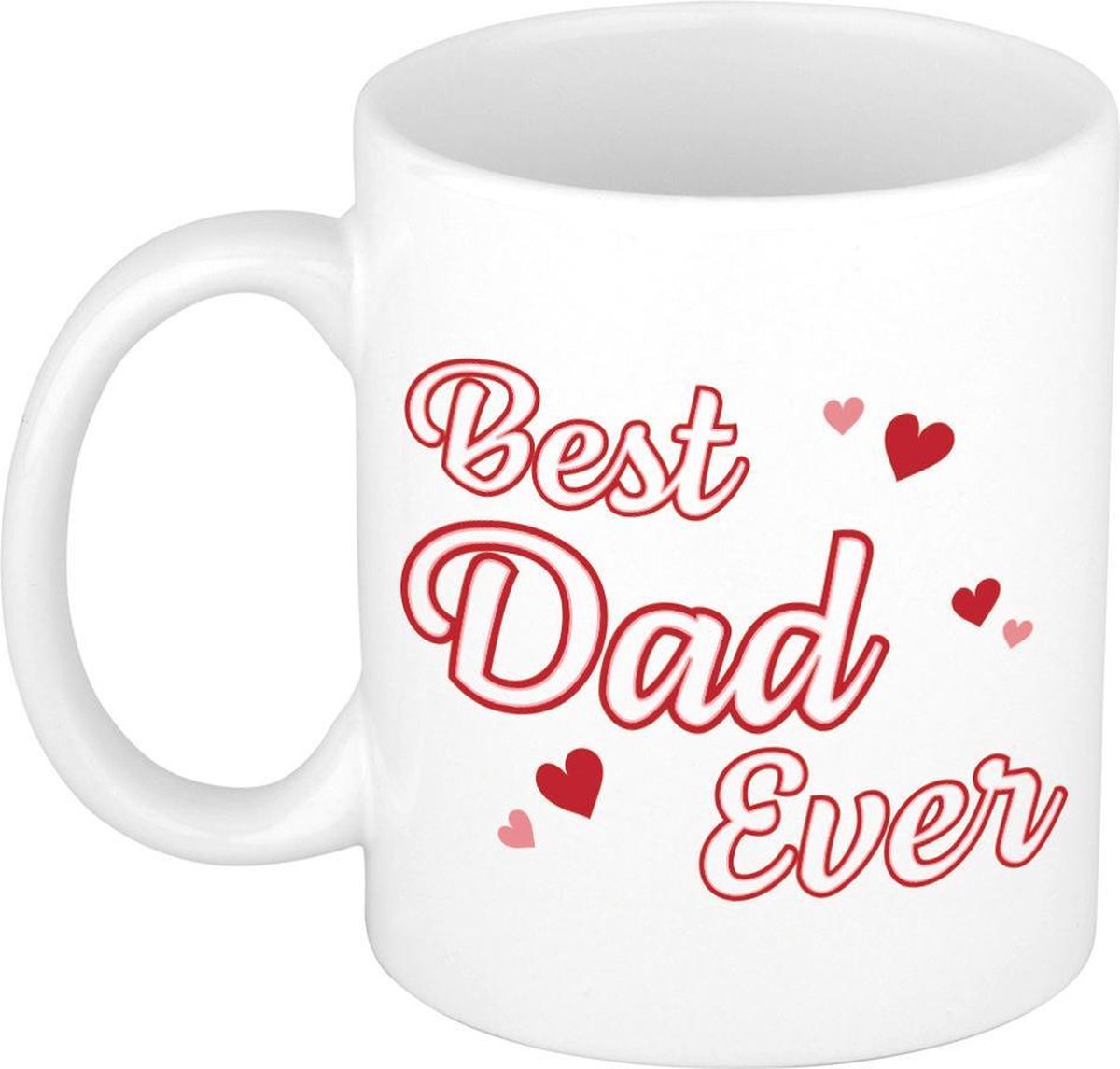Best dad ever mok wit met rode hartjes - 300 ml - cadeau mok / beker - Vaderdag / verjaardag