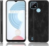 Voor OPPO Realme C21 Schokbestendig Naaien Koe Patroon Skin PC + PU + TPU Case (Zwart)