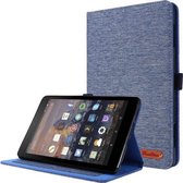 Voor Amazon Kindle Fire HD 10 2021 Horizontale Flip TPU + Stof PU-lederen beschermhoes met naamkaartclip (blauw)