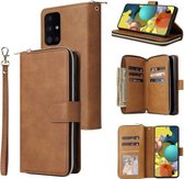 Voor Samsung Galaxy A52 5G Rits Portemonnee Tas Horizontale Flip PU Lederen Case met Houder & 9 Kaartsleuven & Portemonnee & Lanyard & Fotolijst (Bruin)