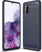 Voor Samsung Galaxy A02s Amerikaanse versie geborstelde textuur koolstofvezel TPU-hoes (blauw)