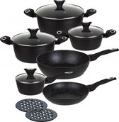 Bol.com Klausberg 7244 pannenset – 12 delig – Marmer/Keramisch - Gesmeed Aluminium – Alle warmtebronnen - Zwart aanbieding