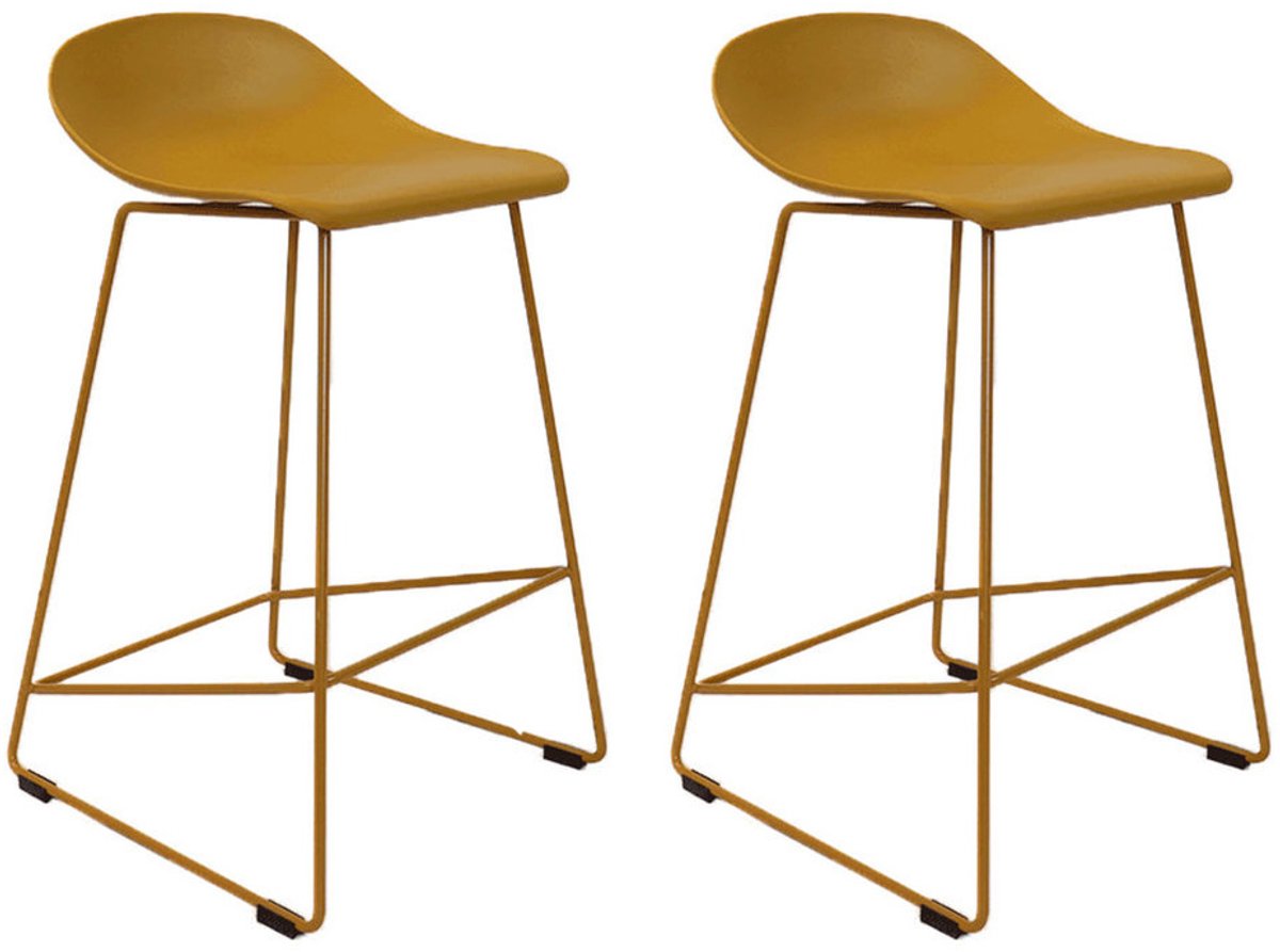 Livin24 Scandinavische Barkruk Ellen geel 66cm - Barkrukken set van 2 - barstoel