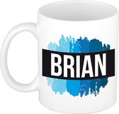 Brian naam cadeau mok / beker met  verfstrepen - Cadeau collega/ vaderdag/ verjaardag of als persoonlijke mok werknemers