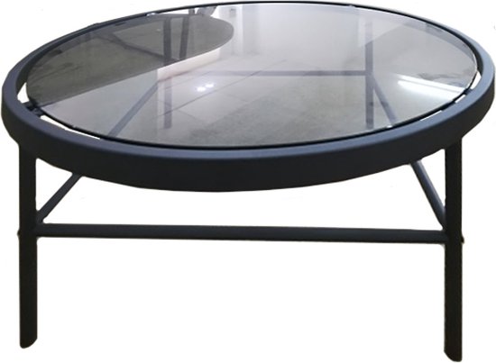 Home salontafel in rookglas en gepoedercoat onderstel in zwart. |