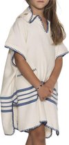 Kinder Strandponcho Natural Royal Blue - Leeftijd 6-7 Jaar - Jongens/meisjes/unisex Pasvorm - Poncho Handdoek Voor Kinderen Met Capuchon - Zwemponcho - Badcape