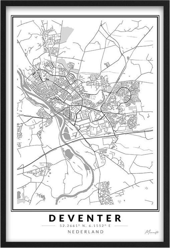 Poster Stad Deventer - A3 - 30 x 40 cm - Inclusief lijst (Zwart MDF)