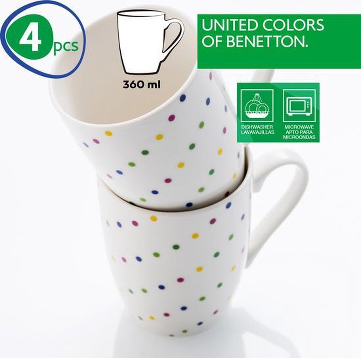 Conjunto de canecas de porcelana Benetton Addige Bone China 360 ml (4  unidades) — Brycus