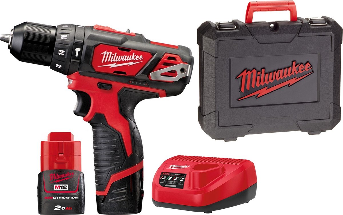 Milwaukee BPD-202C M12 12 Volt Accu Klop-/Boorschroefmachine met 2x 2.0Ah Li-Ion en lader in Koffer