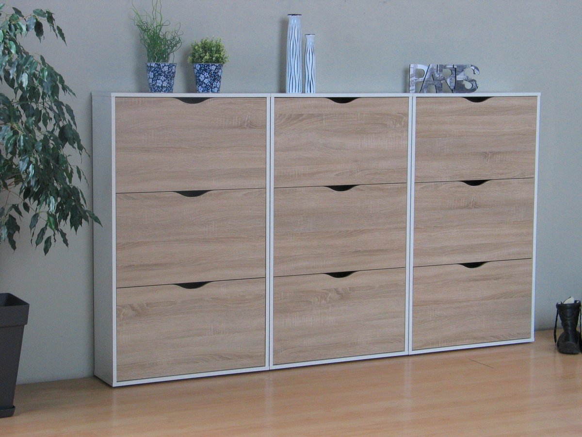 Tvilum Napoli - Schoenenkast - Met 3 lades - Set van 3 stuks - Wit/Eiken