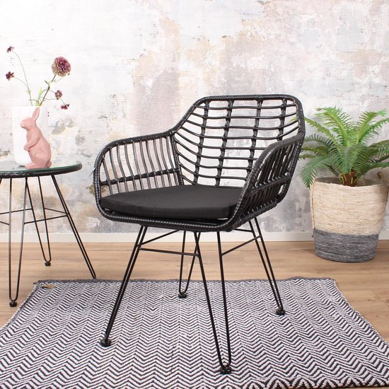 Tuinstoel Moda DLX - terrasstoel - stoel - armstoel - zwart - wicker -  rotan - metaal... | bol.com