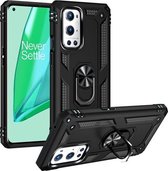 Voor OnePlus 9 Pro Schokbestendige TPU + pc-beschermhoes met 360 graden roterende houder (黑色)