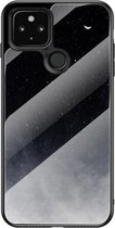 Voor Google Pixel 5 XL Sterrenhemel Geschilderd Gehard Glas TPU Schokbestendige Beschermhoes (Star Crescent Moon)