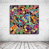 Saxophones Art Canvas - 90 x 90 cm - Canvasprint - Op dennenhouten kader - Geprint Schilderij - Popart Wanddecoratie