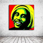 Pop Art Bob Marley Acrylglas - 100 x 100 cm op Acrylaat glas + Inox Spacers / RVS afstandhouders - Popart Wanddecoratie